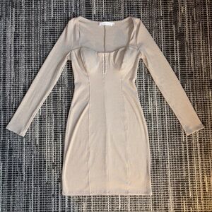 Astr Beige Long-Sleeve Mini Dress
